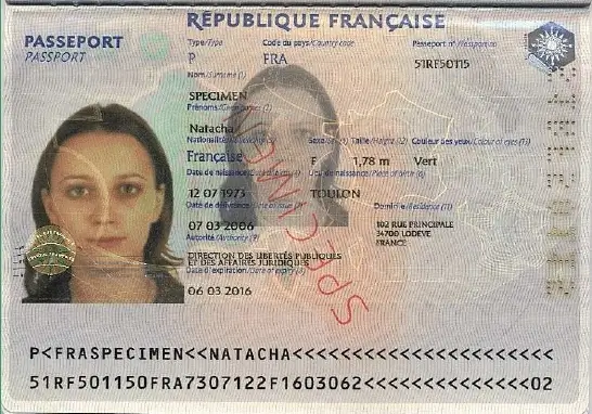 Specimen d'un passeport français